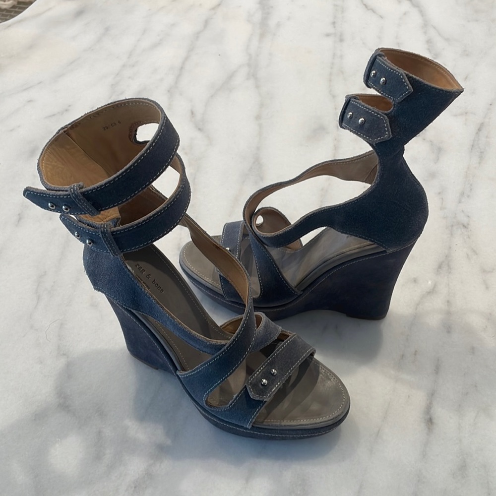 Rag and Bone blue suede wedges